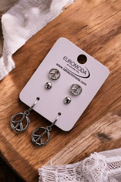 EUROMODA Peace Symbol 3-Piece Ball Earring Set