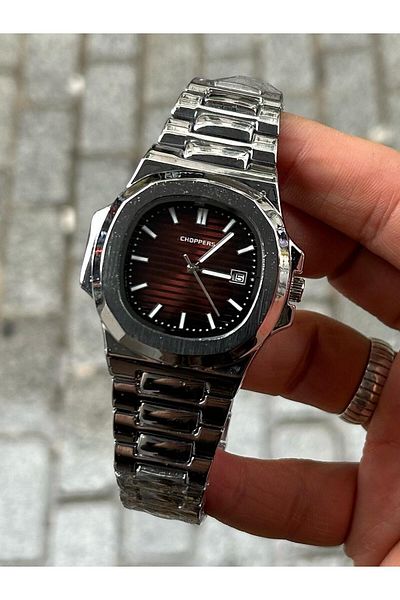 Choppers Brown Dial Detail Silver Color Steel Case and Band Wristwatch with Stylish and Modern Design