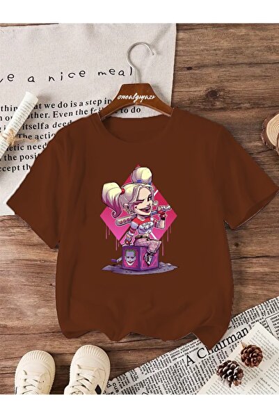 oneagılyazı تي شيرت كبير الحجم مطبوع عليه هارلي كوين للأطفال