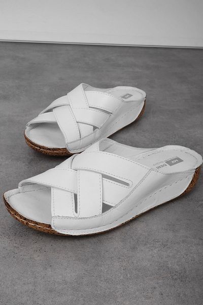 Lal Shoes & Bags Papuci colorați pentru femei din piele naturală cu model în cruce-alb