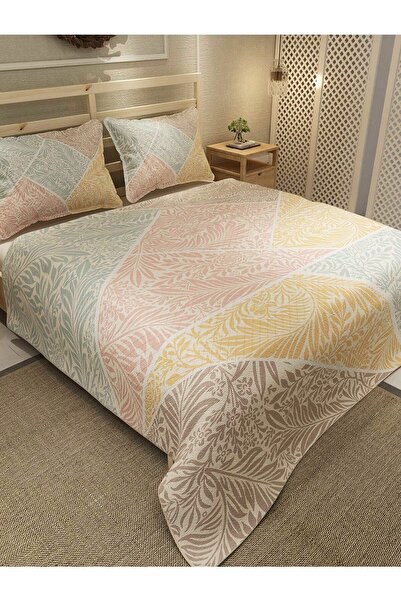 MonoHome Pique Set Cotton Oversize Jacquard Woven Bedspread Mix Leaf