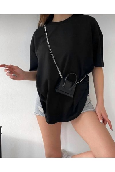 BLYDE LAYY Women's Black Plain Unprinted Oversize T-Shirt