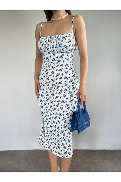 Irmak Kerekli Rochie de damă cu bretele cu model margarete albe 10546