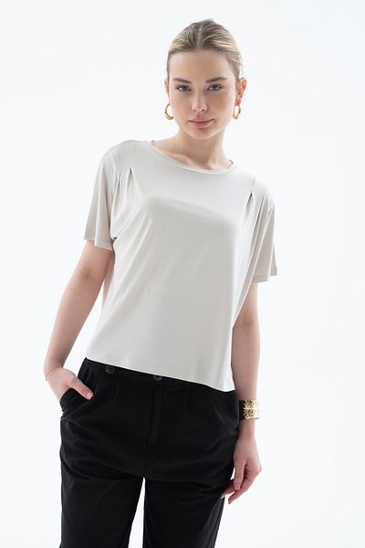 Fashion Friends Μπλούζα Crop Viscose Flowy - Μοτίφ πέτρας