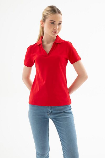 Fashion Friends Polo V-Neck Stretchy Cotton T-Shirt Red