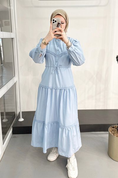 ModaSelin Ms334 Lace Judge Collar Turquoise Dress