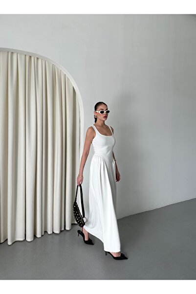 Laluvia Bílé šaty do pasu - 1015