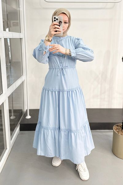 ModaSelin Ms334 Lace Judge Collar Turquoise Dress