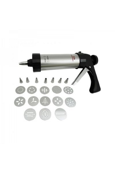 Lacor Set pistol din inox si 20 piese pentru decorarea prajiturilor, biscuitilor si fursecurilor, 250 ml