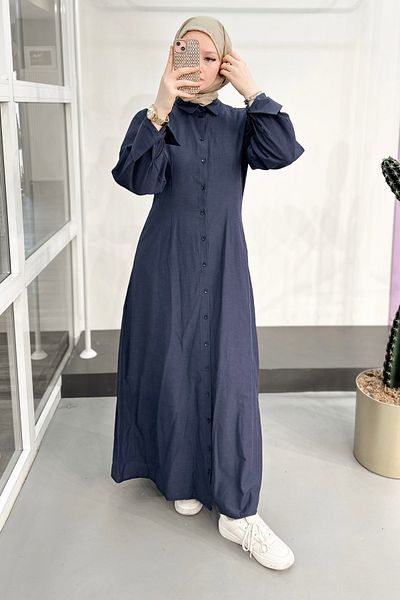 ModaSelin Ms333 Buttoned Saks Blue Dress