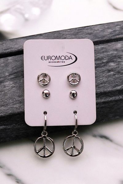 EUROMODA Peace Symbol 3-Piece Ball Earring Set