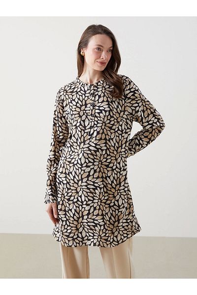 LC Waikiki Lcw Grace Black Judge Collar Patterned Women's Tunic