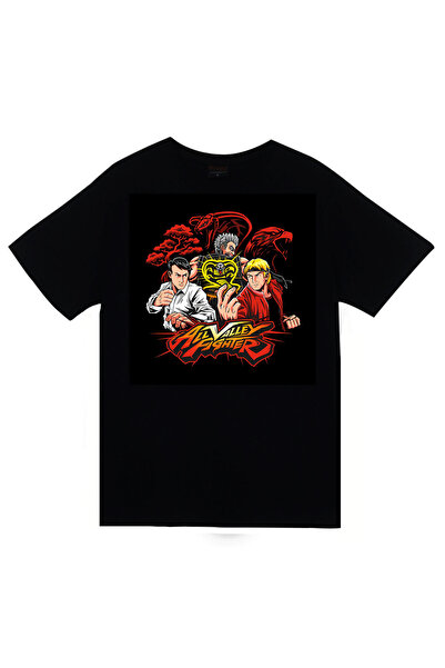 fame-stoned Cobra Kai serija Štampano uniseks 100% pamuk crna T-shirt
