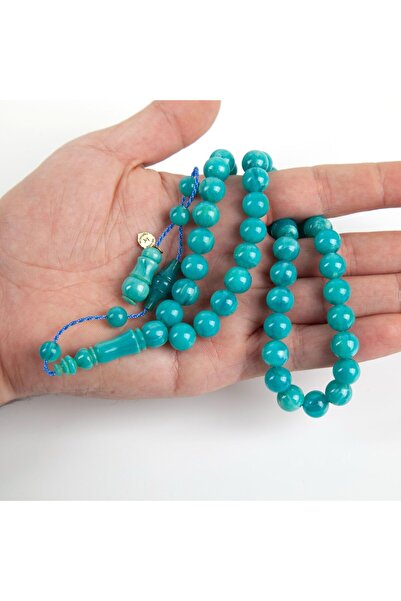 LapisDo Squeezing Amber Stick Sphere Cut 10mm Rosary - Turquoise