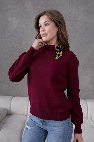 Irmak Kerekli guler rotund Pulover tricotat cu eșarfă Bluză tricotată 1100 Ro...