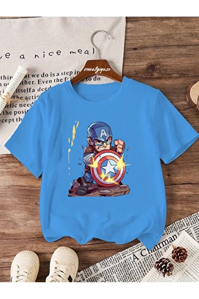 oneagılyazı تي شيرت كبير الحجم مطبوع عليه كابتن أمريكا للأطفال