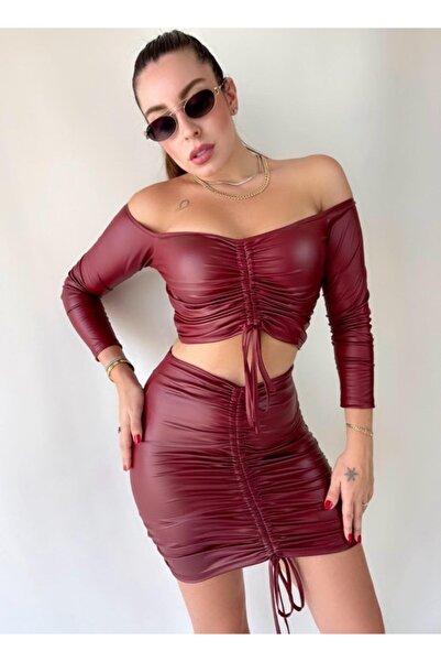 fh fashionhere Women's Gathered Leather Skirt Suit Opportunity Product