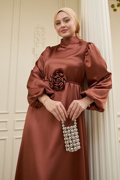InStyle Ροζ Λεπτομέρεια Ταν Σατέν Φόρεμα