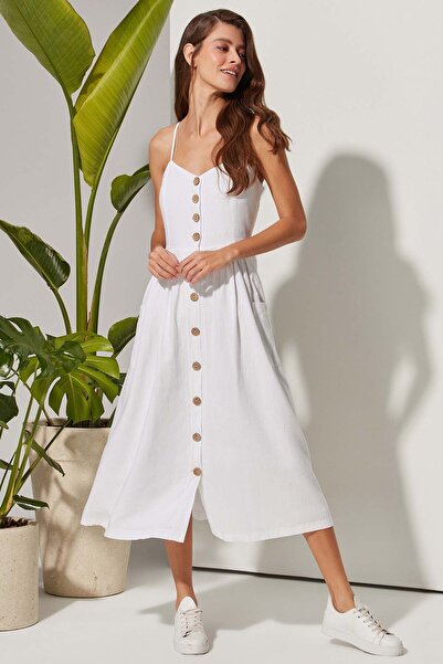 White By Nature Strappy Coco Buttoned Dress