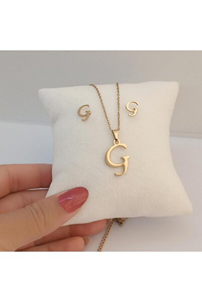 Ödül Moda Çelik G Harfi Kolye Küpe Seti