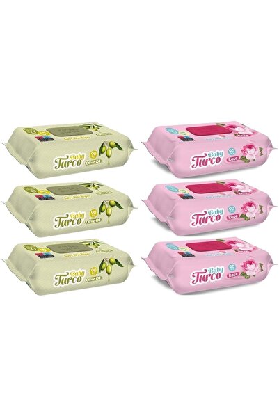 Baby Turco Islak Havlu Mendil 90 Yaprak Karma 6 Lı Set (gül/zeytinyağı) 540 Y...