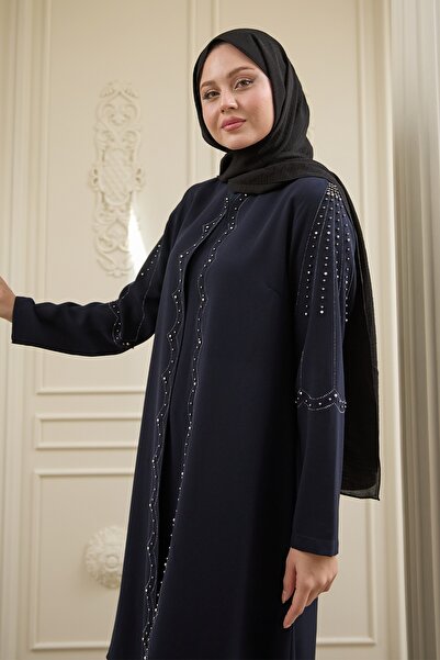 InStyle İncili Parça Detay Koyu Lacivert Abaya