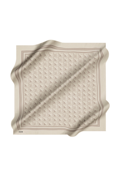 Aker Logo Desenli  İpek Krep Saten Eşarp