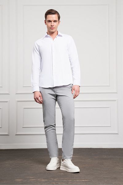 Morven Мъжка бяла риза Slim Fit с твърда спортна яка