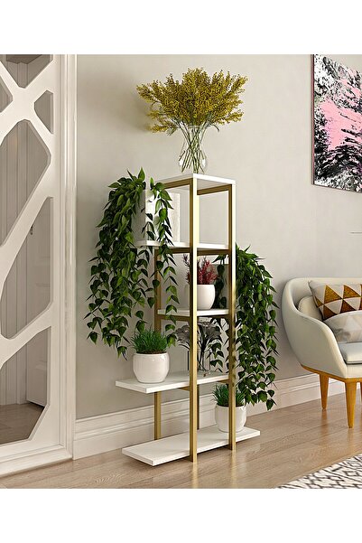 Agi Bahar Çiçeklik 5 raflı metal gold