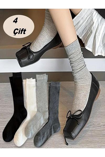 Ozzy Socks 4 Pairs Super Thin Mid Ankle Style Cotton Women Socks Classic Colors