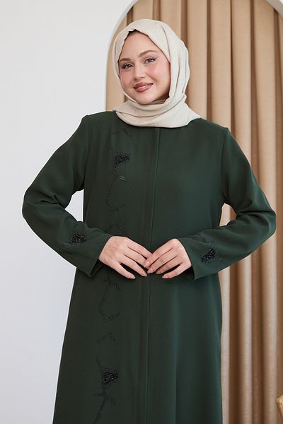 InStyle Sequin Patterned Plain Khaki Ferace