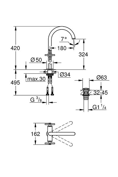 Grohe Baterie lavoar Grohe Atrio 21044003, 3/8 inch, marimea XL, dubla comanda, pivotanta, Crom