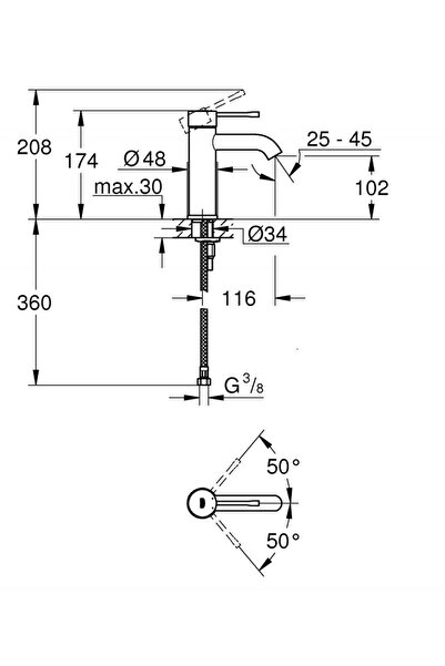 Grohe Baterie lavoar Grohe Essence 23590A01, 3/8, monocomanda, cartus ceramic, fara evacuare, Grafit
