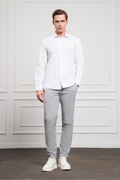 Morven Men's White Cotton Trend Slim Fit Slim Fit Italian Collar Shirt