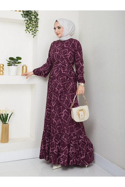 MSK Fashion Viskon Eteği Fırfırlı Kuşaklı Elbise