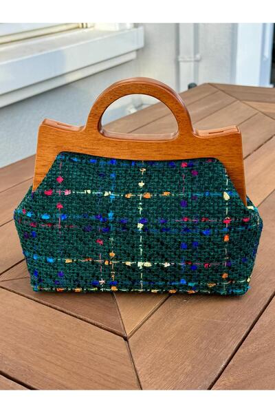 JOPHIEL Raphael - Ahşap Burslu Kumaş Çanta, Clutch, El Çantası, Portföy, Kadın Çanta, Çanta