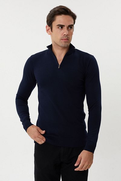 Twister Jeans Мъжки тънък пуловер без топчета с яка стойка и половин цип ET 3631