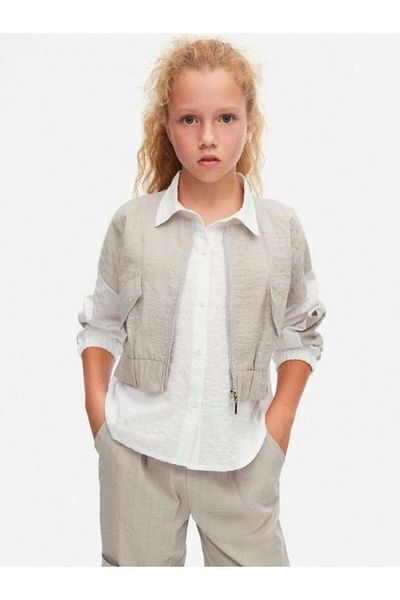 Zekids Jachetă detaliată cămașă din bumbac pentru fete