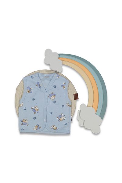 ELBEBEK Teddy Bear Patterned Seasonal Baby Combed Cotton Vest 100% Cotton