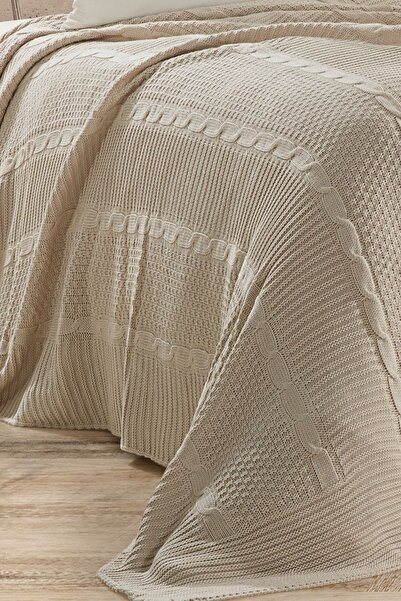 DOUX HOME Si̇ndy Knitwear Bedspread Single 180 X 230 (Stone) -