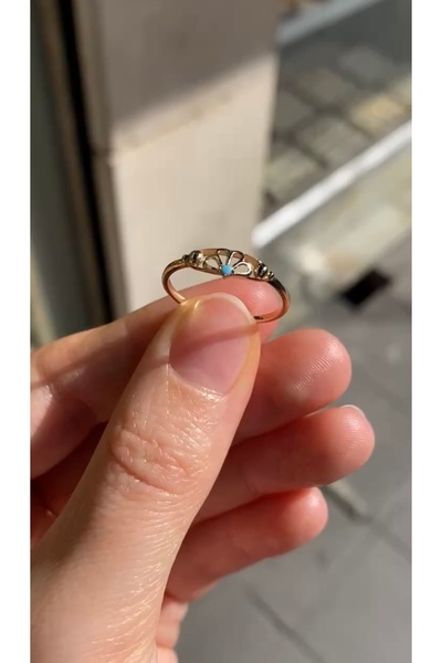Onseva Kuyumculuk 14 Ayar Vintage Stil Taşlı Çiçek Prenses Tacı Minimal Yüzük