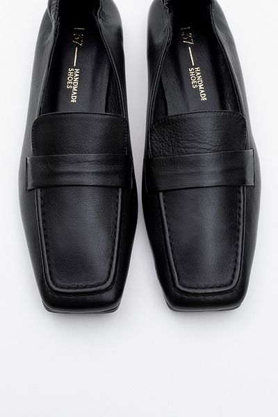 LuviShoes LIEPA Дамски мокасини от естествена кожа с ластик и плосък връх, черни