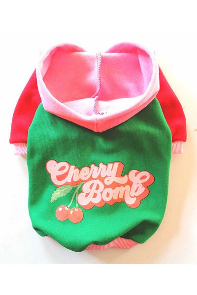 PATİBÖR Pink Cherry Hooded Dog Sweatshirt