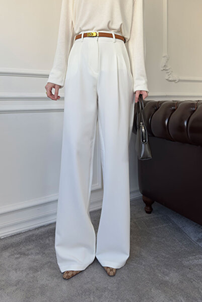 MAGARDE Pileli Palazzo Pantolon- BEYAZ