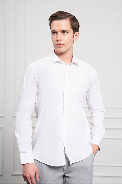 Morven Men's White Cotton Trend Slim Fit Slim Fit Italian Collar Shirt