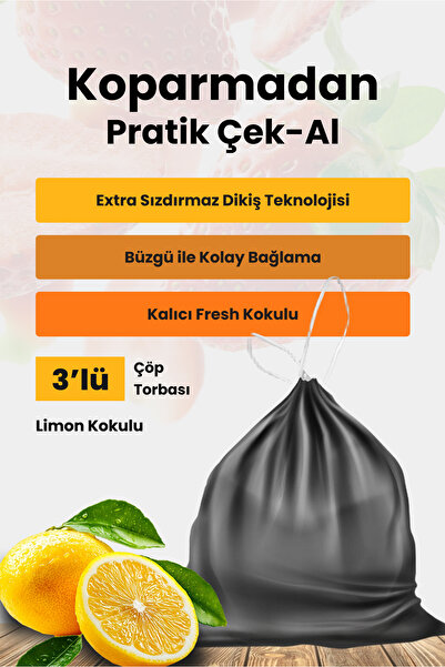 KAZANÇ Kazanç Büzgülü Çöp Poşeti Büyük Boy Limon Kokulu 3'lü