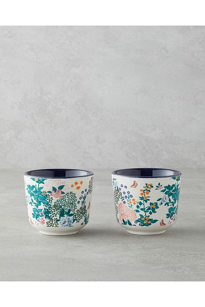 English Home Set de 2 pahare din ceramica cu flori artistice 270 ml bleumarin