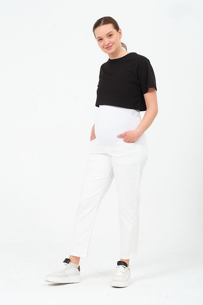BUSA Pantaloni Mom Fit Canvas - Alb - Talie reglabilă cu bandă abdominală elastică