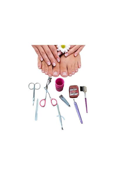 Takaz Global Manicure & Pedicure Set and Eyelash Curling Scissors 9 Piece Set
