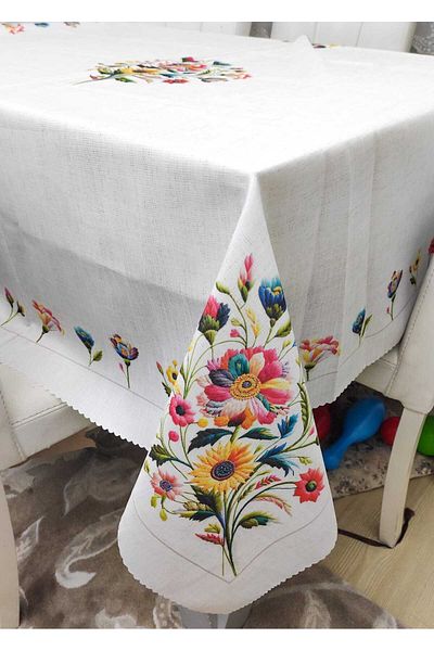 Çt Çeyizci Tekstil Față de masă, Față de masă cu flori imprimate digital, Față de masă 160x220cm rezistentă la pete cu model